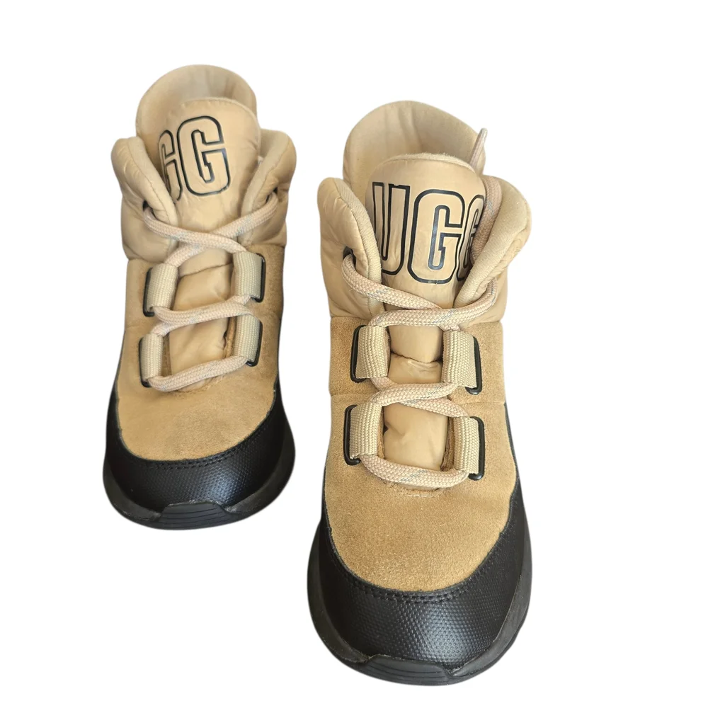 UGG Yose Lace Boots Beige Black Junior Suede-Trim Size 3